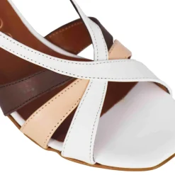 Sandalo Da Donna Classico In Pelle Colore Bianco Con Fasce Multicolore