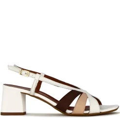 Sandalo Da Donna Classico In Pelle Colore Bianco Con Fasce Multicolore