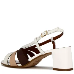 Sandalo Da Donna Classico In Pelle Colore Bianco Con Fasce Multicolore