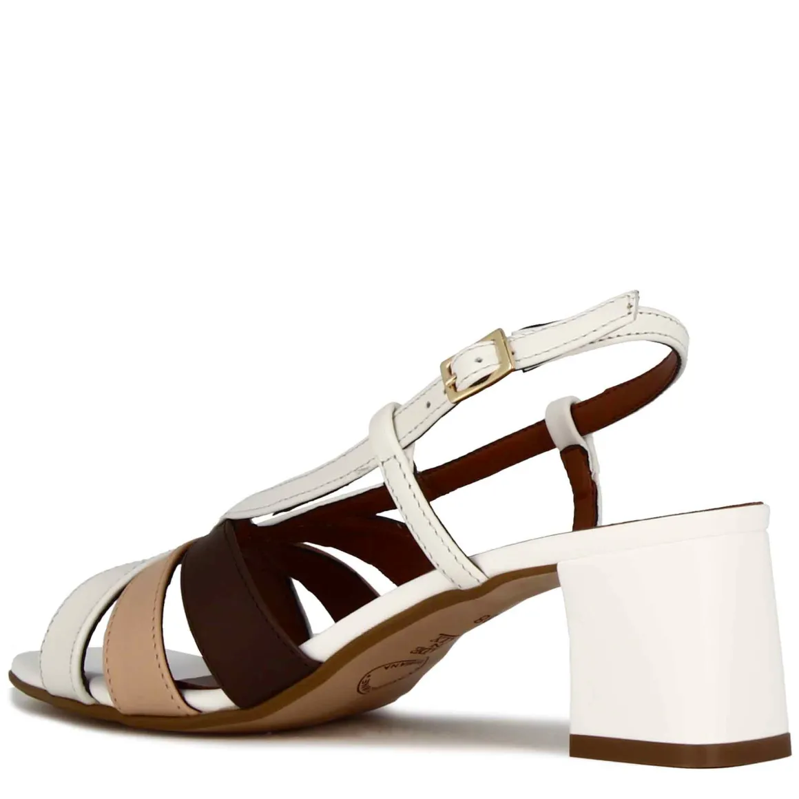 Sandalo Da Donna Classico In Pelle Colore Bianco Con Fasce Multicolore