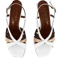 Sandalo Da Donna Classico In Pelle Colore Bianco Con Fasce Multicolore
