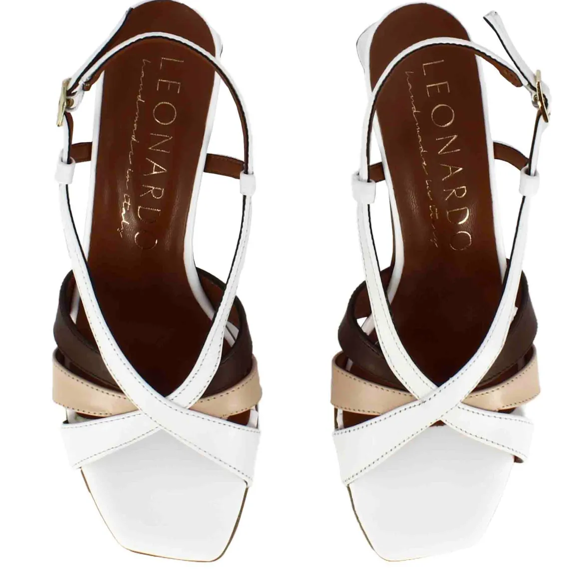 Sandalo Da Donna Classico In Pelle Colore Bianco Con Fasce Multicolore