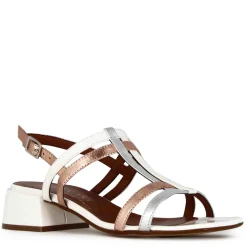 Sandalo Da Donna Con Fasce In Pelle Verniciata Colore Bianco E Argento