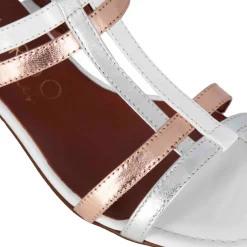 Sandalo Da Donna Con Fasce In Pelle Verniciata Colore Bianco E Argento