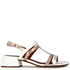Sandalo Da Donna Con Fasce In Pelle Verniciata Colore Bianco E Argento