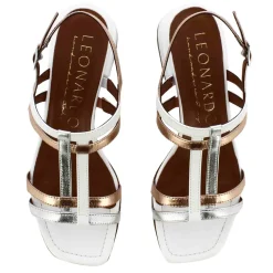 Sandalo Da Donna Con Fasce In Pelle Verniciata Colore Bianco E Argento