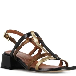 Sandalo Da Donna Con Fasce In Pelle Colore Nero E Oro