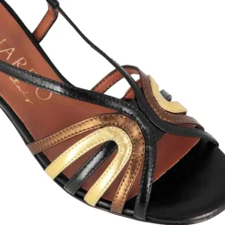 Sandalo Da Donna Con Fasce In Pelle Laminata Multicolore