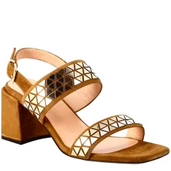 Sandalo Da Donna In Pelle Scamosciata Marrone Con Glitter Applicati