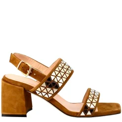 Sandalo Da Donna In Pelle Scamosciata Marrone Con Glitter Applicati