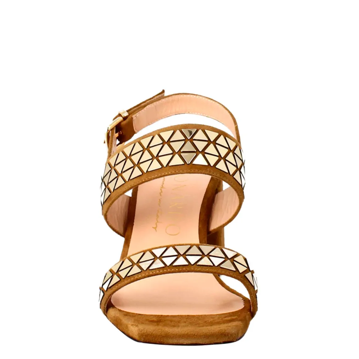 Sandalo Da Donna In Pelle Scamosciata Marrone Con Glitter Applicati