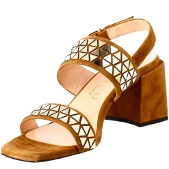 Sandalo Da Donna In Pelle Scamosciata Marrone Con Glitter Applicati