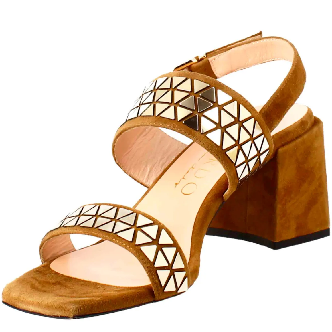 Sandalo Da Donna In Pelle Scamosciata Marrone Con Glitter Applicati