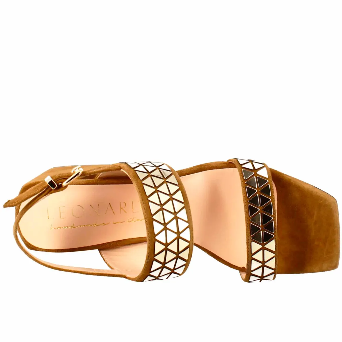 Sandalo Da Donna In Pelle Scamosciata Marrone Con Glitter Applicati