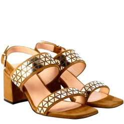 Sandalo Da Donna In Pelle Scamosciata Marrone Con Glitter Applicati