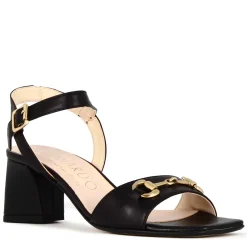 Sandalo Da Donna In Pelle Colore Nero Con Morsetto Fatto A Mano