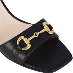 Sandalo Da Donna In Pelle Colore Nero Con Morsetto Fatto A Mano
