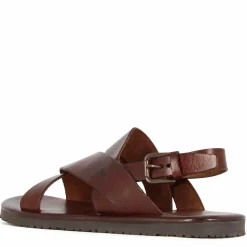 Sandalo Da Uomo Con Fasce Intrecciate In Pelle Colore Marrone Scuro