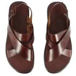 Sandalo Da Uomo Con Fasce Intrecciate In Pelle Colore Marrone Scuro