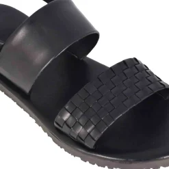 Sandalo Da Uomo Con Fibbia In Pelle Semi Intrecciata Colore Nero