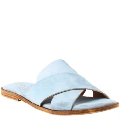 Sandalo Doppia Fascia Da Donna In Pelle Scamosciata Celeste