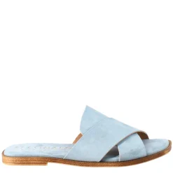 Sandalo Doppia Fascia Da Donna In Pelle Scamosciata Celeste