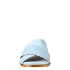 Sandalo Doppia Fascia Da Donna In Pelle Scamosciata Celeste