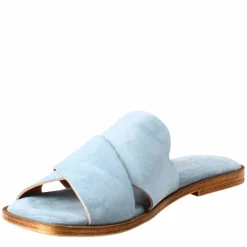 Sandalo Doppia Fascia Da Donna In Pelle Scamosciata Celeste