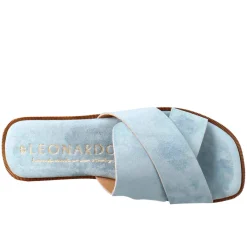 Sandalo Doppia Fascia Da Donna In Pelle Scamosciata Celeste