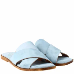 Sandalo Doppia Fascia Da Donna In Pelle Scamosciata Celeste