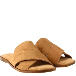 Sandalo Doppia Fascia Da Donna In Pelle Scamosciata Marrone