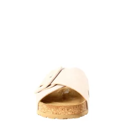 Sandalo Doppia Fascia E Fibbia Da Donna In Pelle Scamosciata Beige