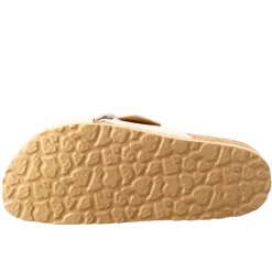 Sandalo Doppia Fascia E Fibbia Da Donna In Pelle Scamosciata Beige