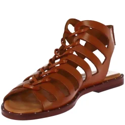 Sandalo Gladiatore Da Donna Con Lacci Fatti A Mano In Pelle Marrone