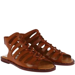 Sandalo Gladiatore Da Donna Con Lacci Fatti A Mano In Pelle Marrone