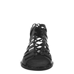 Sandalo Gladiatore Da Donna Con Lacci Fatti A Mano In Pelle Nero