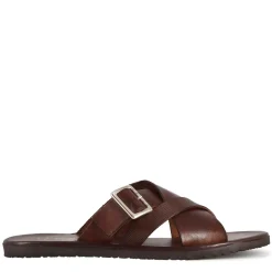 Sandalo Slider A Due Fasce Con Fibbia Da Uomo In Pelle Colore Marrone
