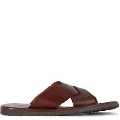 Sandalo Slider Con Fasce Incrociate Da Uomo In Pelle Colore Marrone