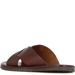 Sandalo Slider Con Fasce Incrociate Da Uomo In Pelle Colore Marrone