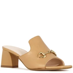 Sandalo Slider Da Donna In Pelle Colore Marrone Chiaro Con Morsetto