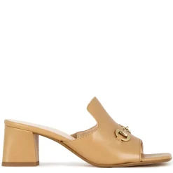 Sandalo Slider Da Donna In Pelle Colore Marrone Chiaro Con Morsetto