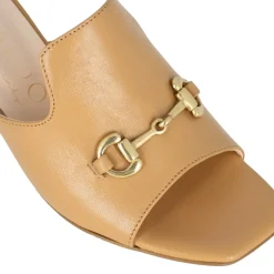 Sandalo Slider Da Donna In Pelle Colore Marrone Chiaro Con Morsetto