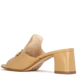 Sandalo Slider Da Donna In Pelle Colore Marrone Chiaro Con Morsetto