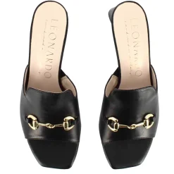 Sandalo Slider Da Donna In Pelle Colore Nero Con Morsetto
