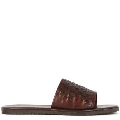 Sandalo Slider Da Uomo Con Fascia In Pelle Intrecciata Colore Marrone