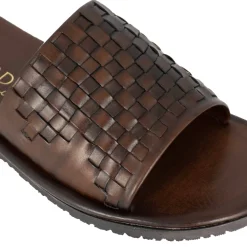 Sandalo Slider Da Uomo Con Fascia In Pelle Intrecciata Colore Marrone