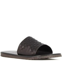 Sandalo Slider Da Uomo Con Fascia In Pelle Intrecciata Colore Nero