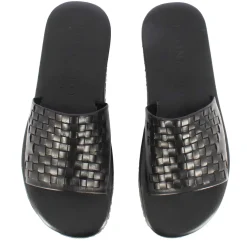 Sandalo Slider Da Uomo Con Fascia In Pelle Intrecciata Colore Nero