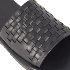 Sandalo Slider Da Uomo Con Fascia In Pelle Intrecciata Colore Nero