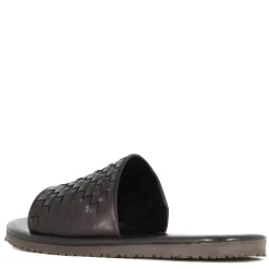 Sandalo Slider Da Uomo Con Fascia In Pelle Intrecciata Colore Nero